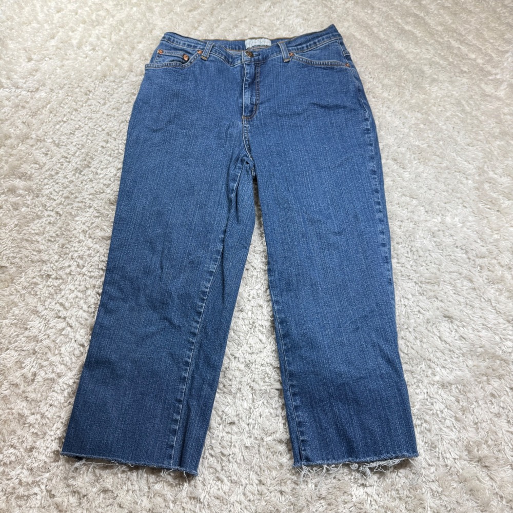 Soft Surroundings Medium Women's Denim Blue Crop Jeans Frayed Hem Casual Mom